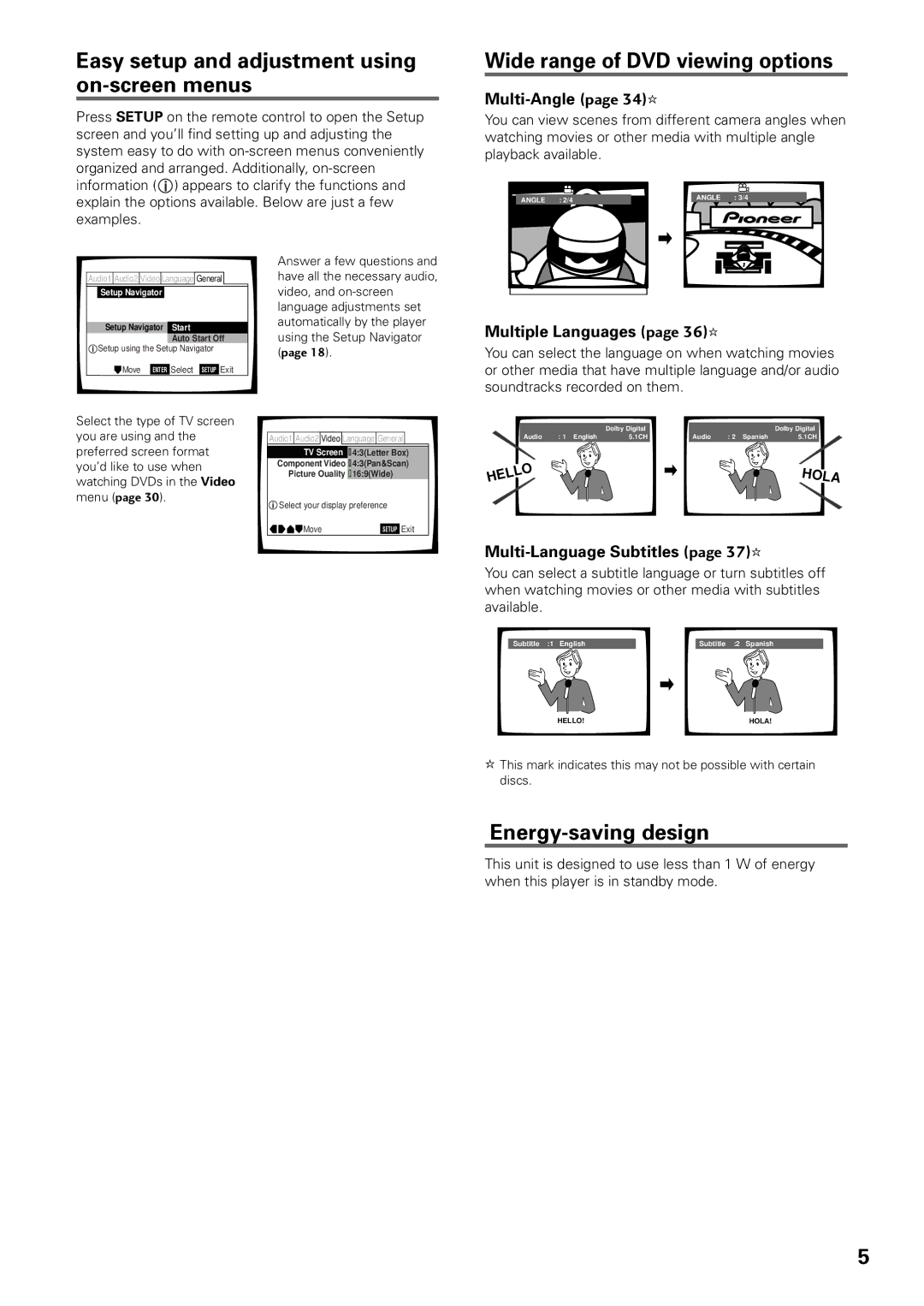 Pioneer DV-C603 Easy setup and adjustment using on-screen menus, Wide range of DVD viewing options, Energy-saving design 