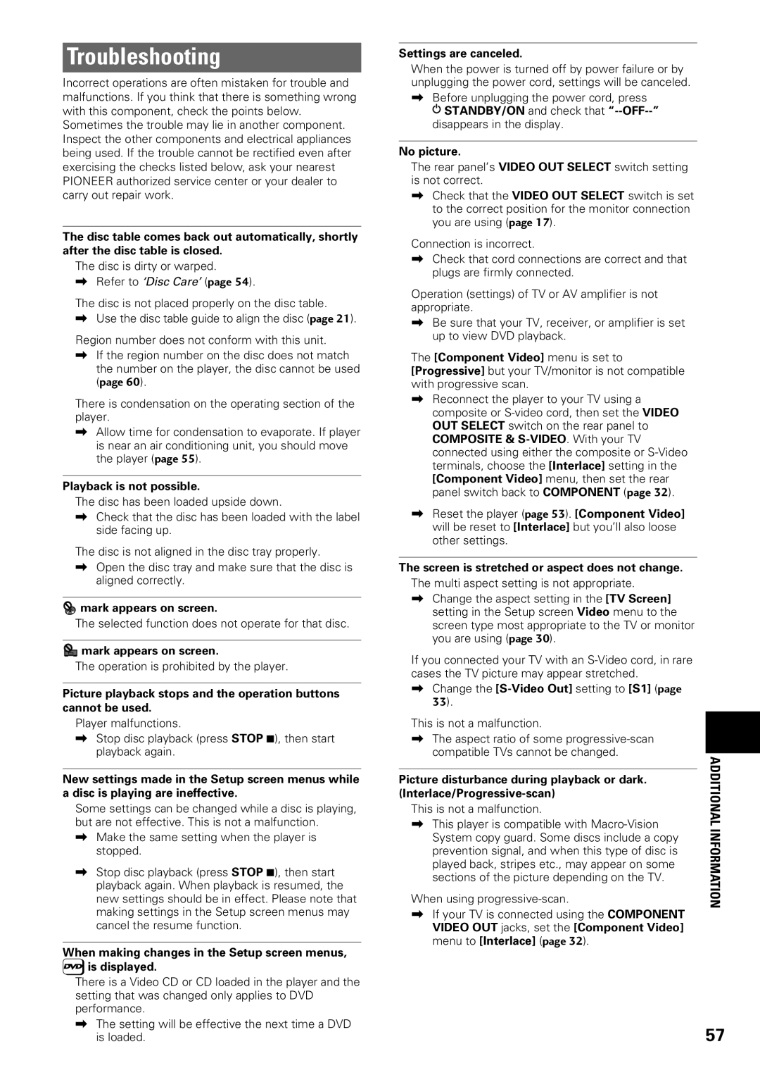 Pioneer DV-C603 operating instructions Troubleshooting 