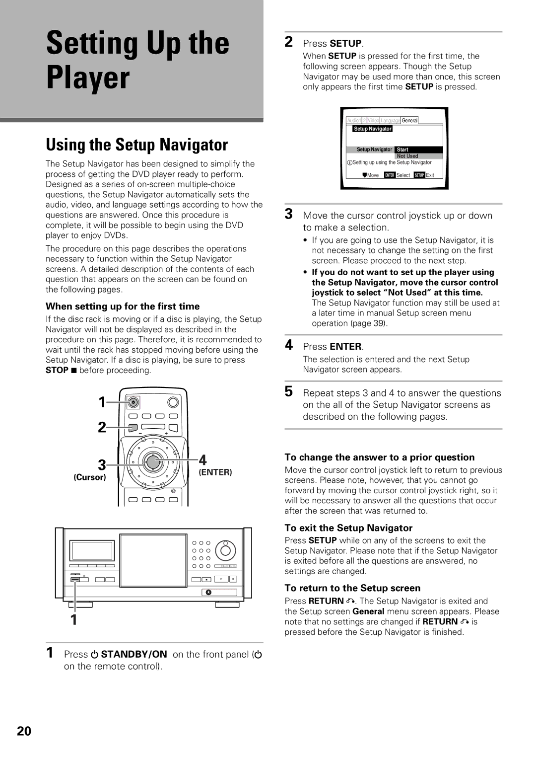 Pioneer DV-F07 operating instructions Setting Up the Player, Using the Setup Navigator 