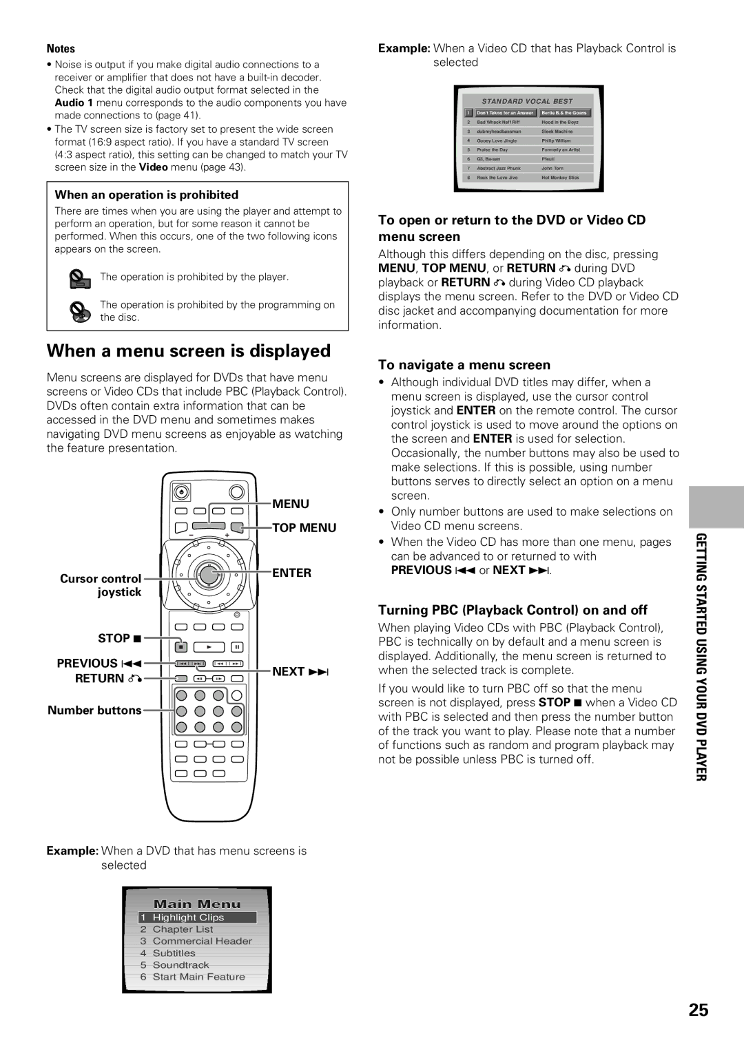 Pioneer DV-F07 operating instructions When a menu screen is displayed, To open or return to the DVD or Video CD menu screen 