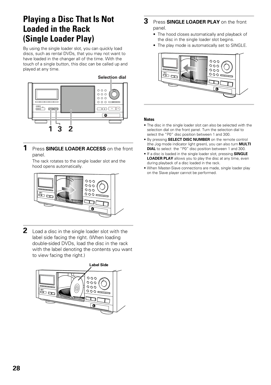 Pioneer DV-F07 Press Single Loader Access on the front panel, Press Single Loader Play on the front, Panel 