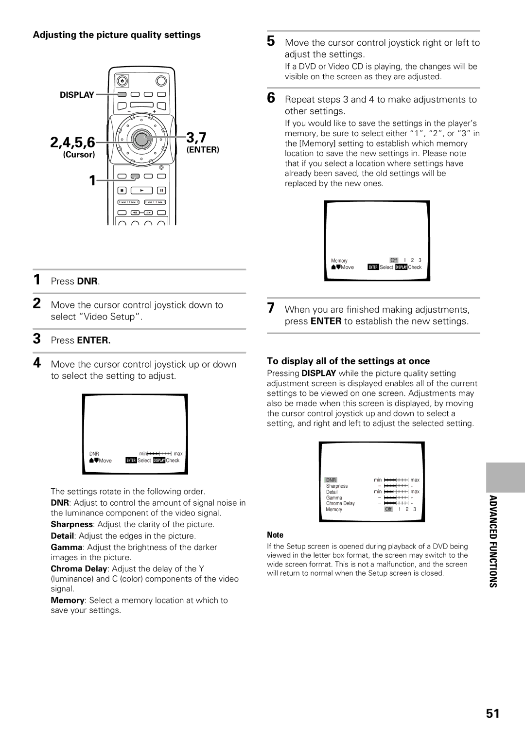 Pioneer DV-F07 Adjusting the picture quality settings, Repeat steps 3 and 4 to make adjustments to other settings, Display 