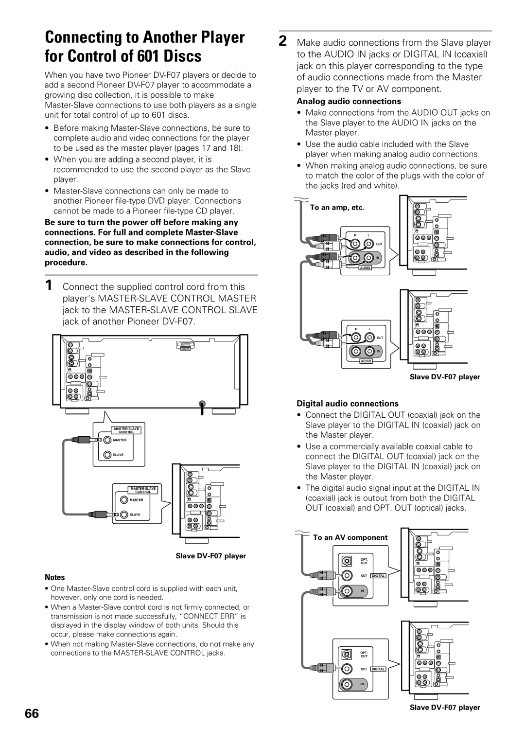 Pioneer DV-F07 operating instructions Analog audio connections, Digital audio connections 