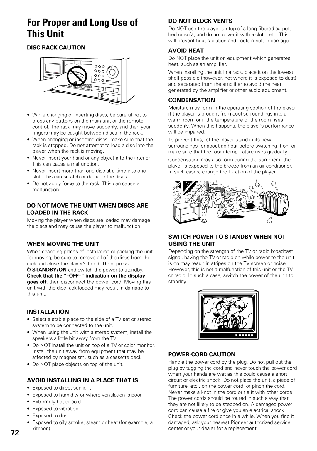 Pioneer DV-F07 operating instructions For Proper and Long Use of This Unit 