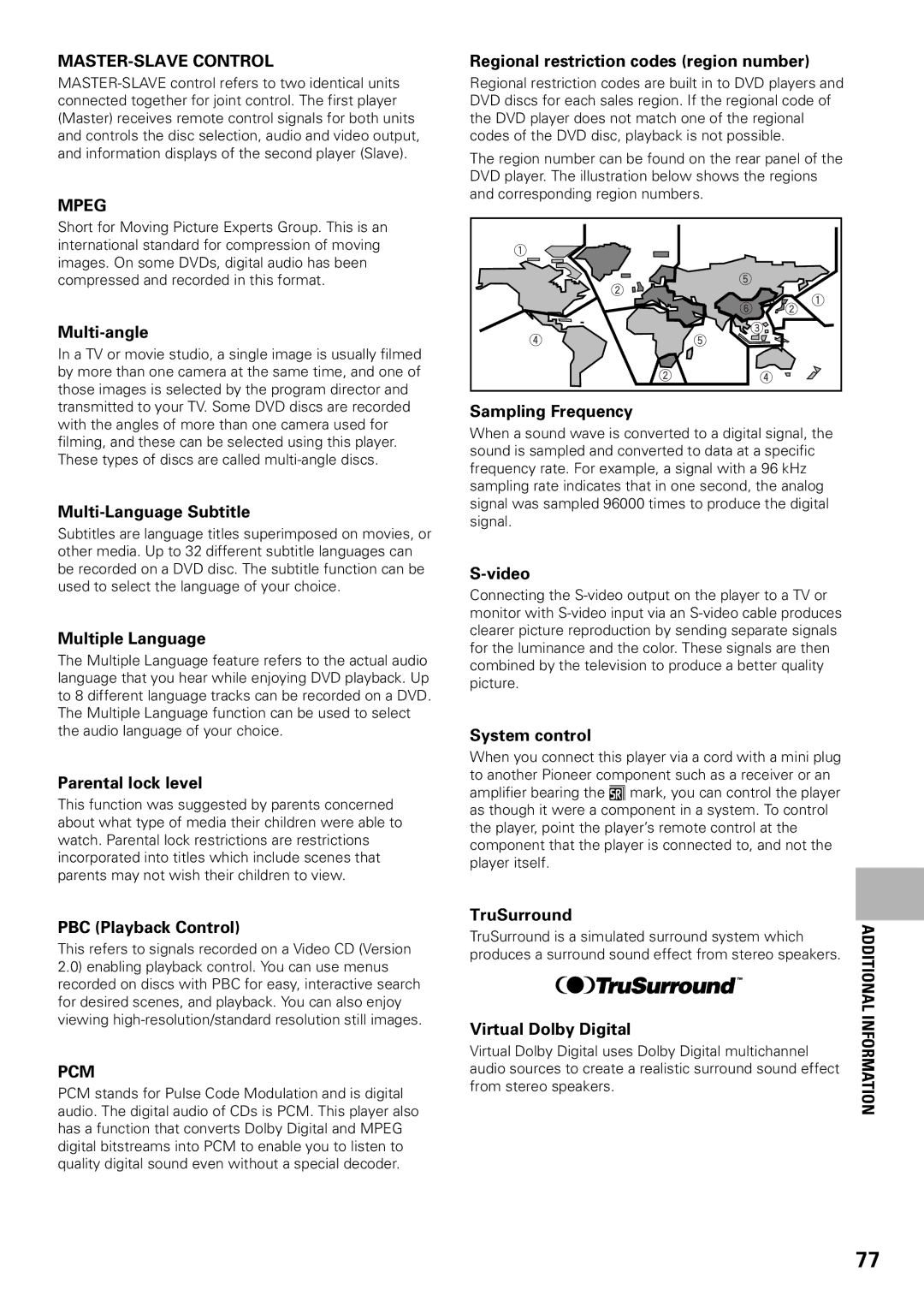 Pioneer DV-F07 operating instructions MASTER-SLAVE Control, Mpeg, Pcm 