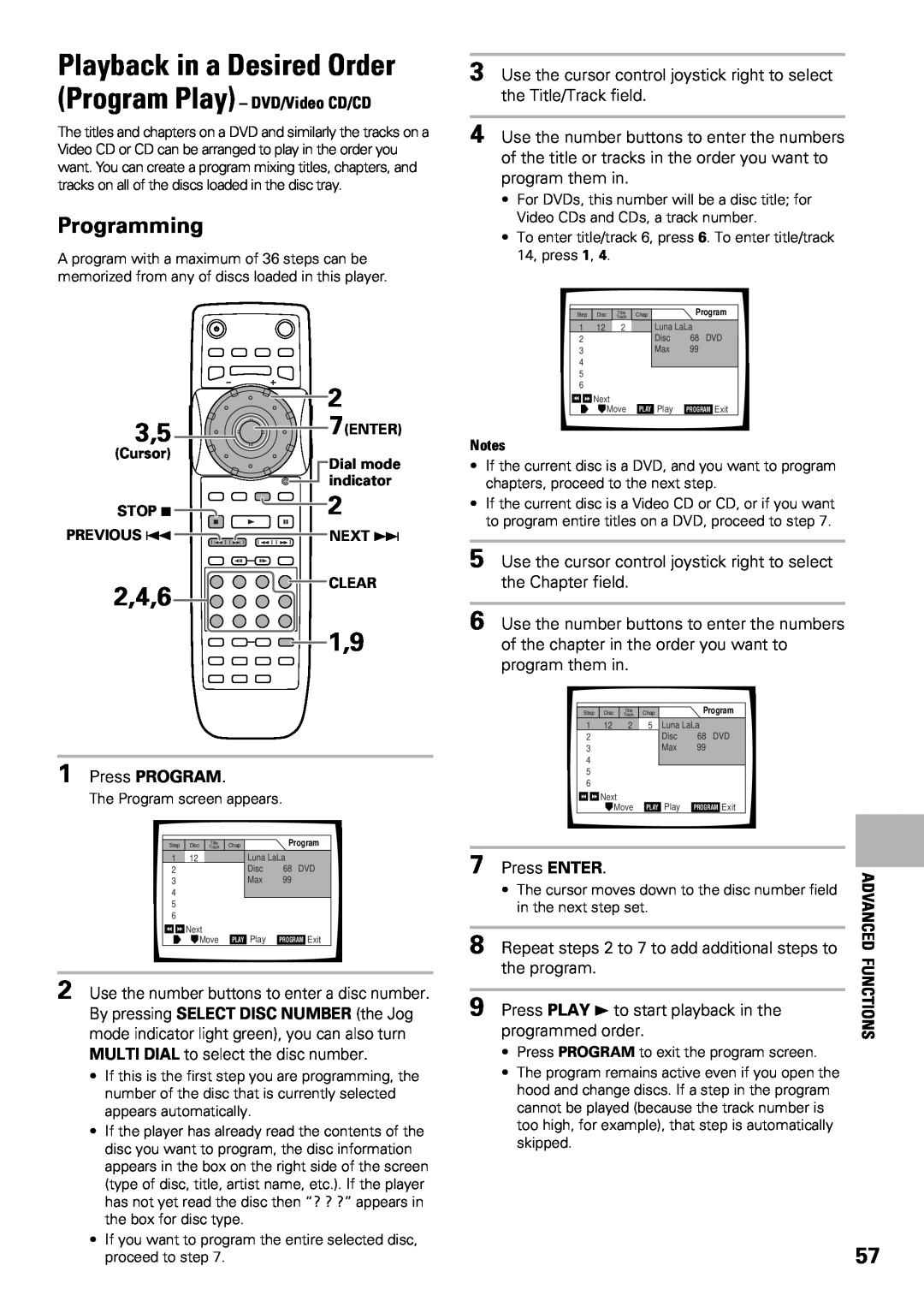 Pioneer DV-F07 operating instructions Playback in a Desired Order, 2,4,6, Programming, Program Play - DVD/Video CD/CD 