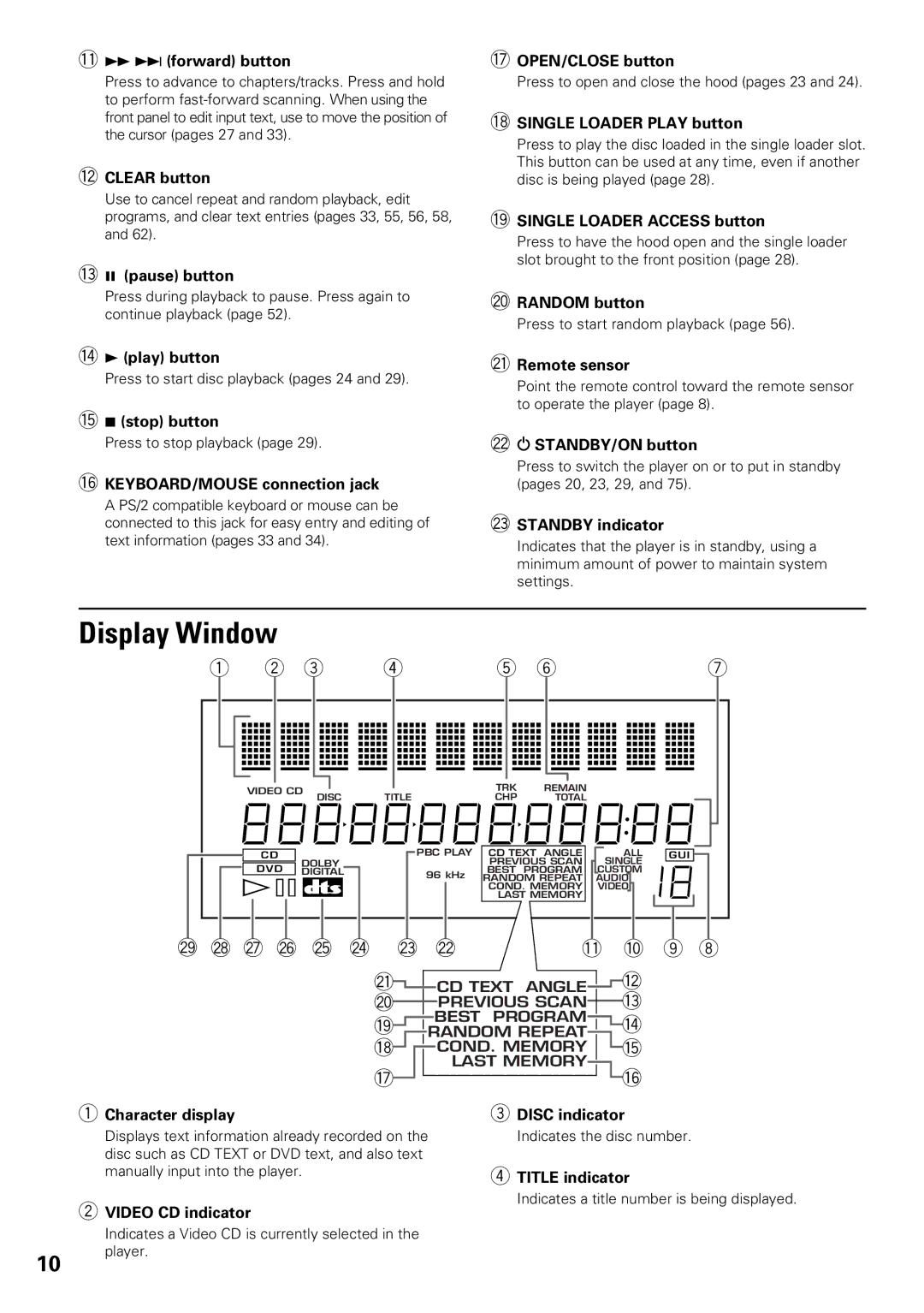 Pioneer DV-F727 operating instructions Display Window 