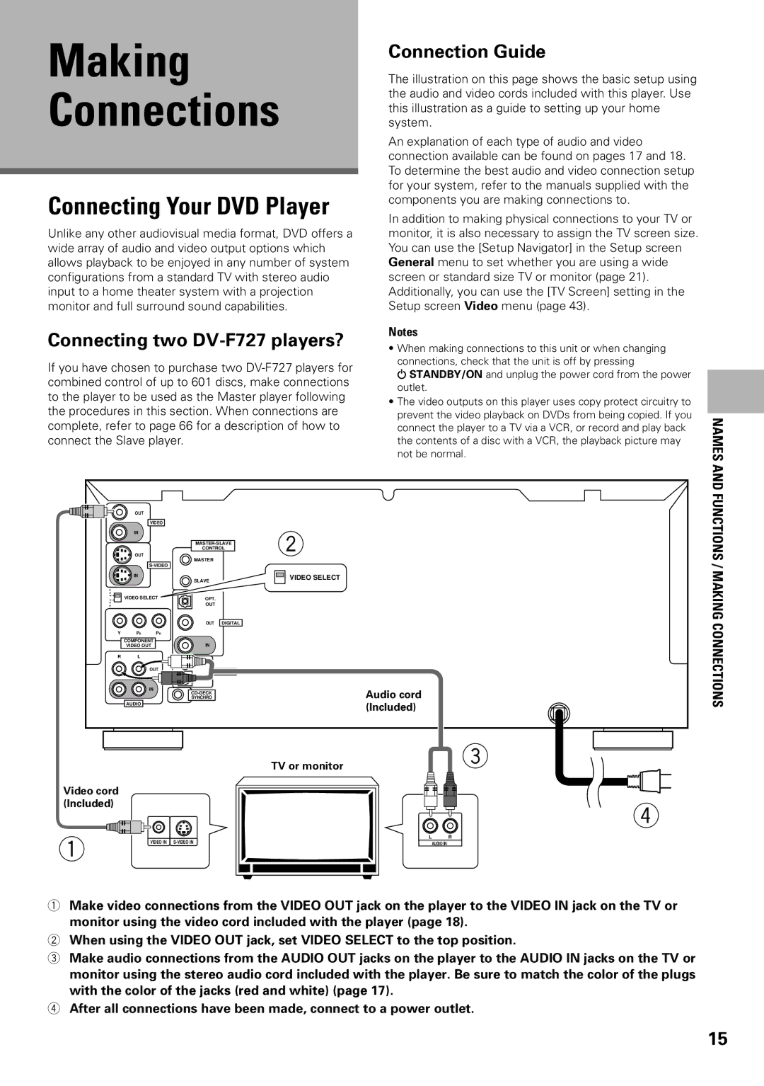 Pioneer operating instructions Connecting Your DVD Player, Connection Guide, Connecting two DV-F727 players? 