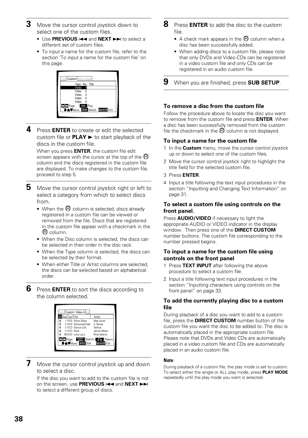 Pioneer DV-F727 operating instructions To remove a disc from the custom file, To input a name for the custom file 