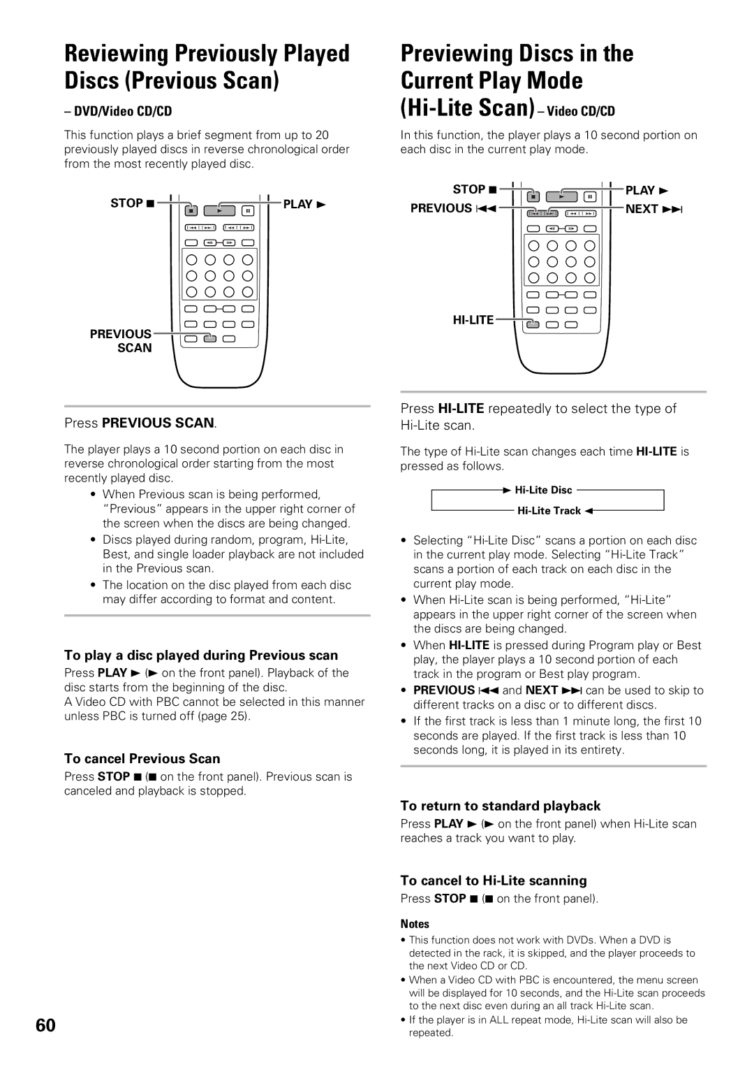 Pioneer DV-F727 operating instructions Previewing Discs Current Play Mode Hi-Lite Scan Video CD/CD 