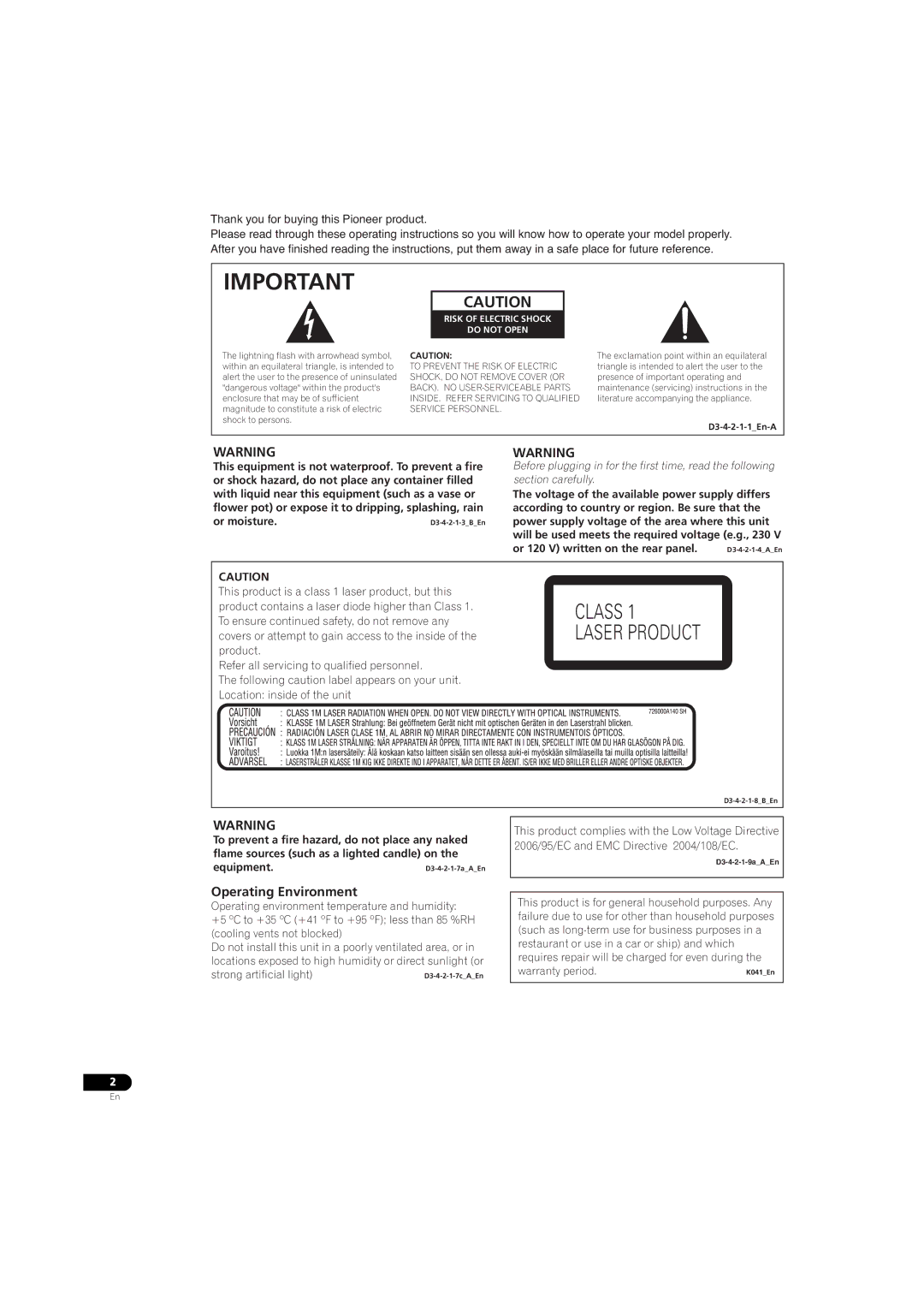 Pioneer DV-LX50 operating instructions Operating Environment 