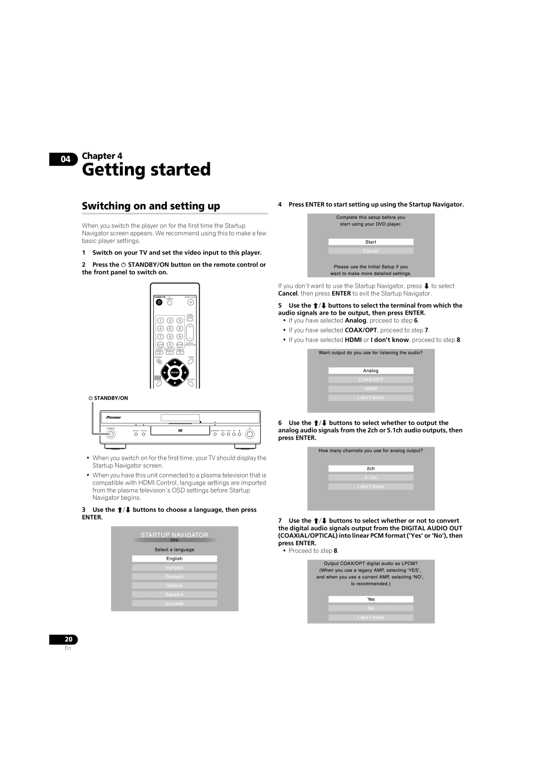 Pioneer DV-LX50 operating instructions Use the / buttons to choose a language, then press, Enter, Proceed to step 