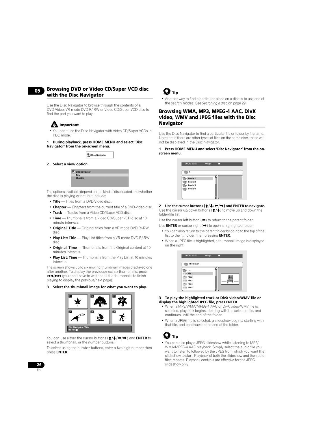 Pioneer DV-LX50 operating instructions Select a view option, Select the thumbnail image for what you want to play Tip 