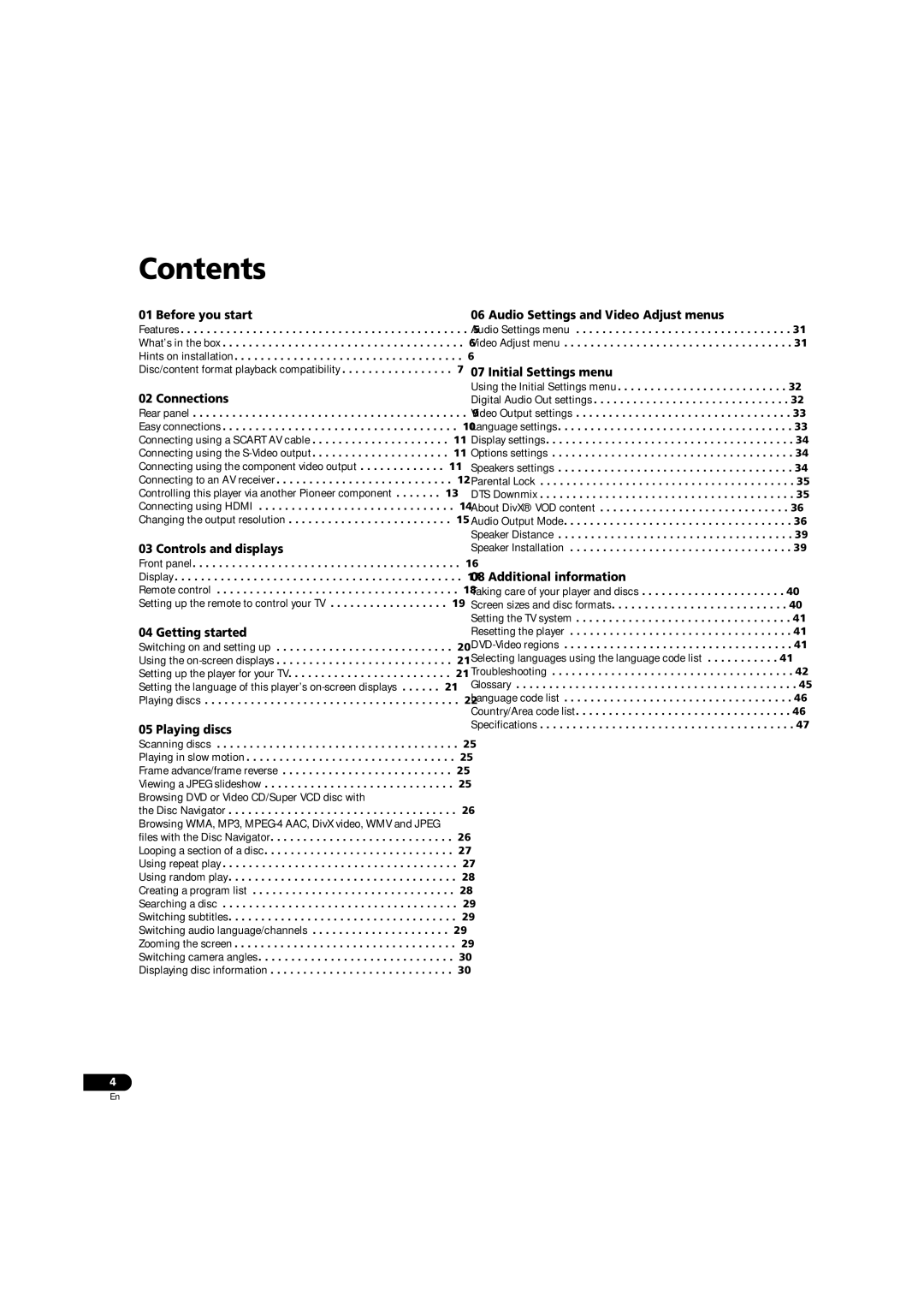 Pioneer DV-LX50 operating instructions Contents 