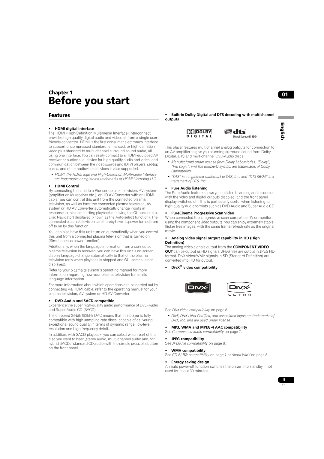 Pioneer DV-LX50 operating instructions Before you start, Chapter, Features 