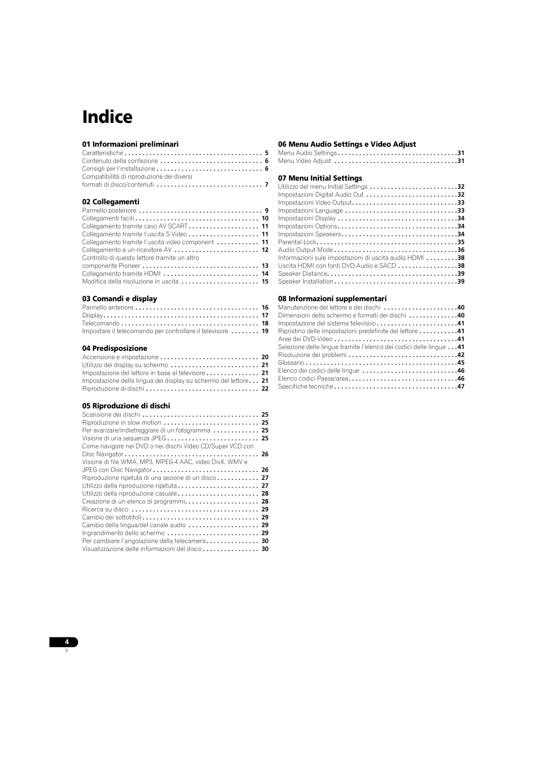 Pioneer DV-LX50 operating instructions Indice 