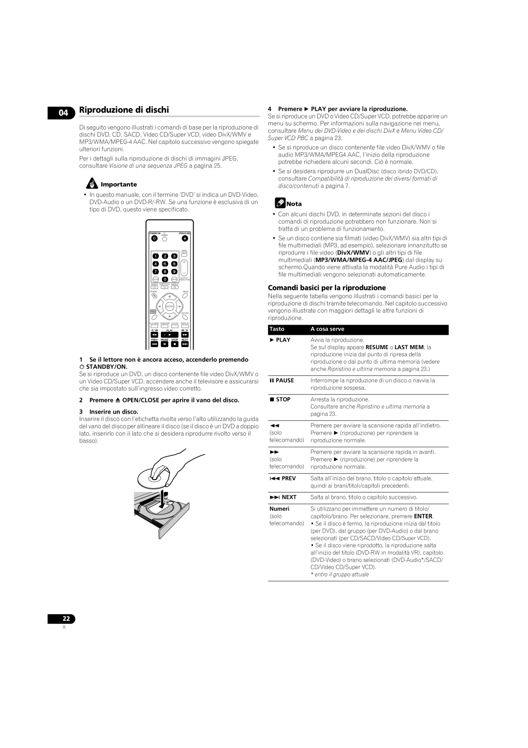 Pioneer DV-LX50 Riproduzione di dischi, Comandi basici per la riproduzione, Premere  Play per avviare la riproduzione 