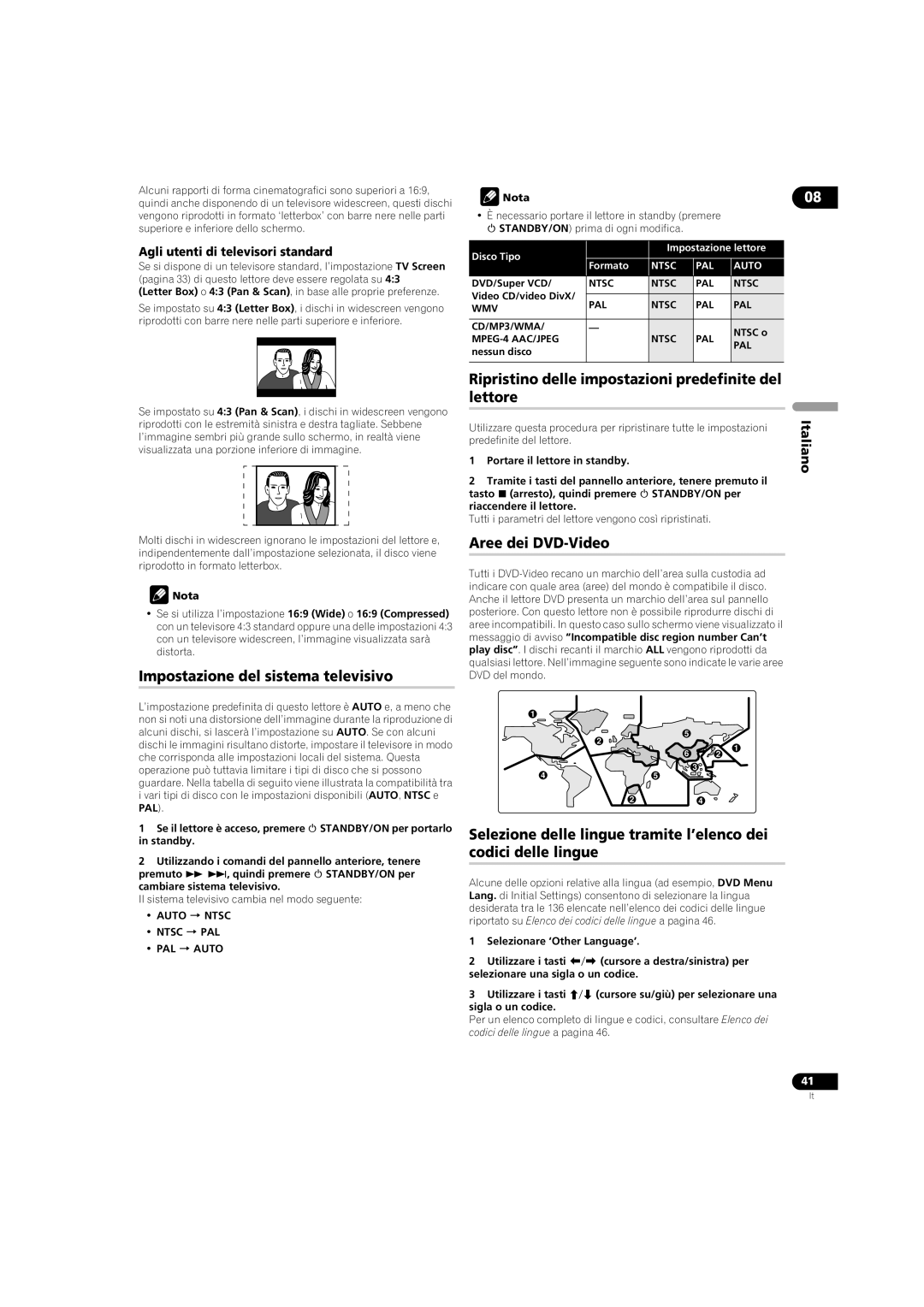 Pioneer DV-LX50 Impostazione del sistema televisivo, Ripristino delle impostazioni predefinite del lettore 