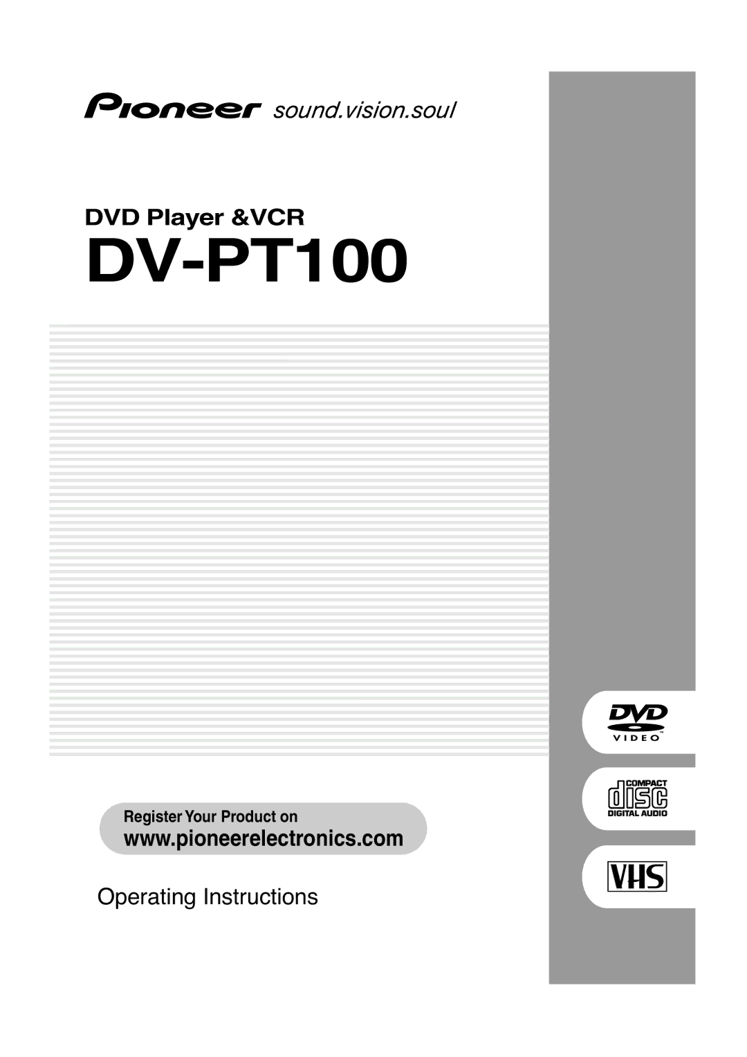 Pioneer DV-PT100 operating instructions DVD Player &VCR 