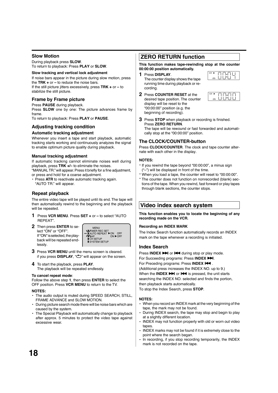 Pioneer DV-PT100 operating instructions Zero Return function, Video index search system 