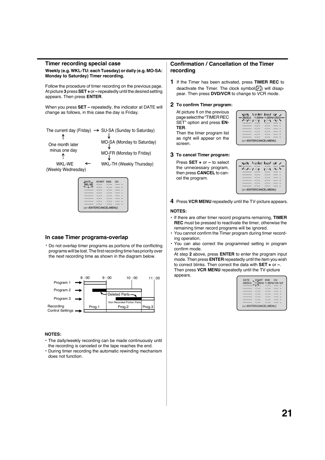 Pioneer DV-PT100 operating instructions Timer recording special case, Case Timer programs-overlap, Ter 