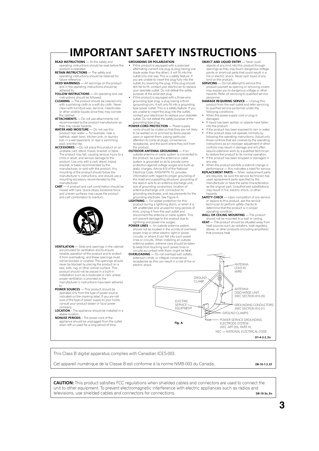 Pioneer DV-PT100 operating instructions Important Safety Instructions 