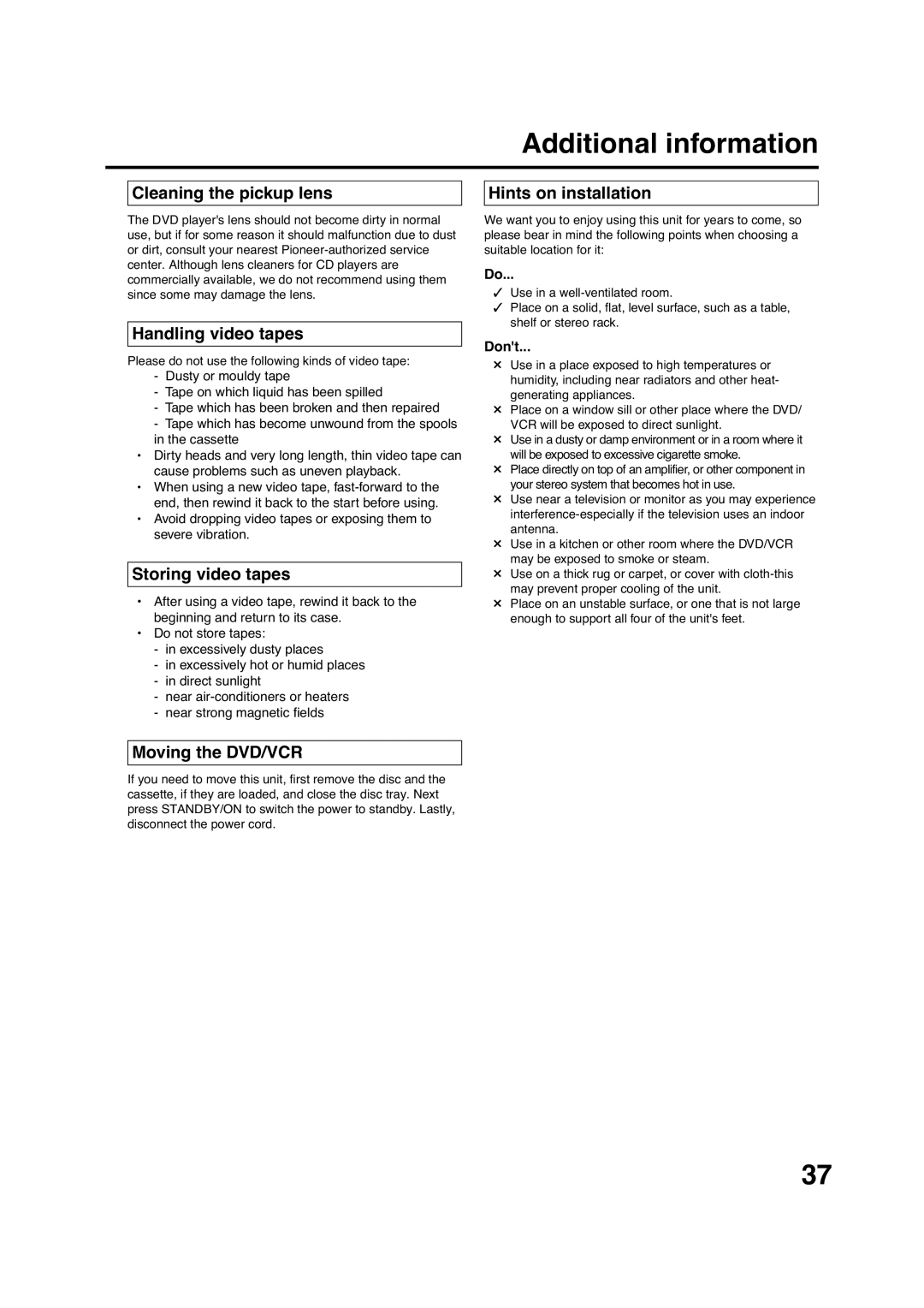 Pioneer DV-PT100 operating instructions Additional information 