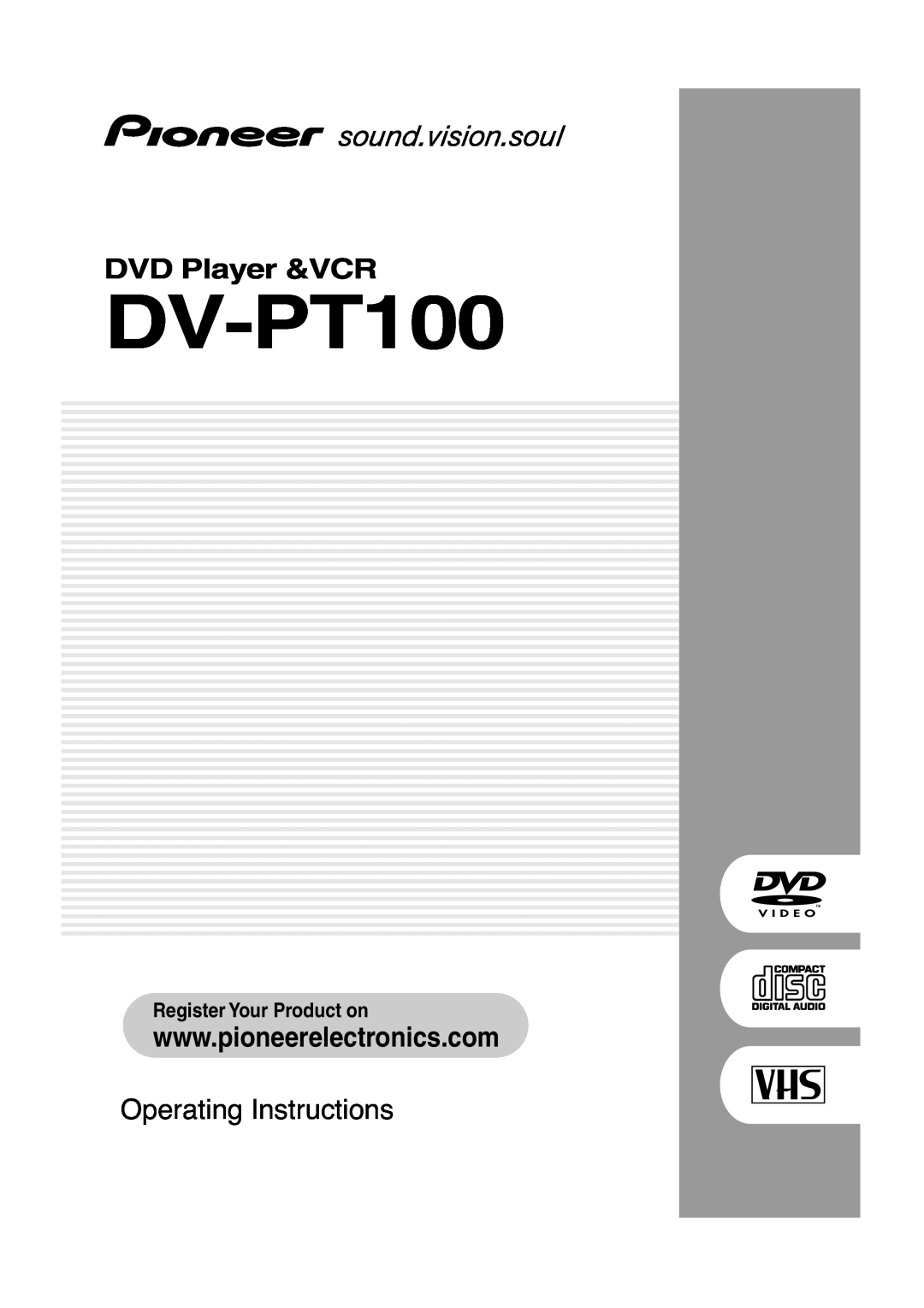 Pioneer DV-PT100 operating instructions DVD Player &VCR, Operating Instructions, Register Your Product on 