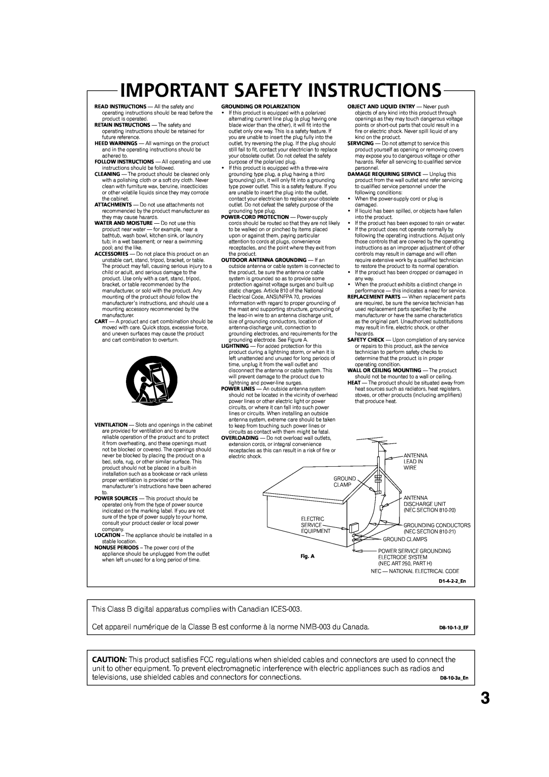 Pioneer DV-PT100 operating instructions Important Safety Instructions 