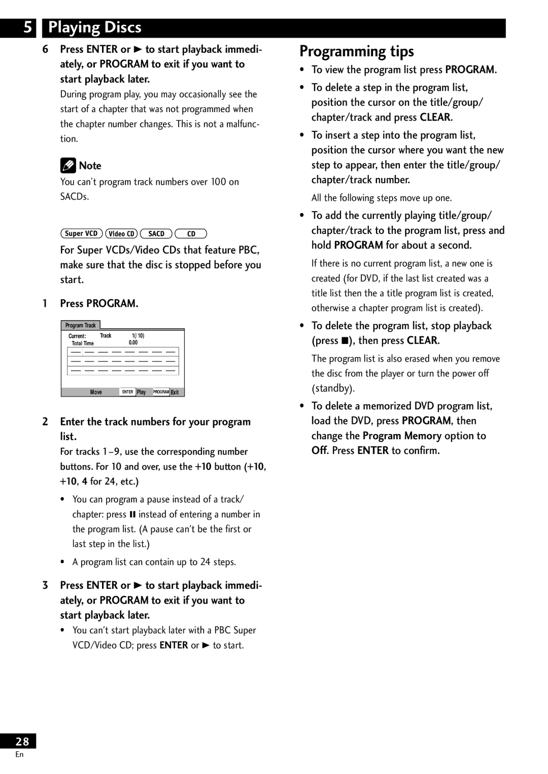 Pioneer DV-S733A operating instructions Programming tips, Enter the track numbers for your program list 