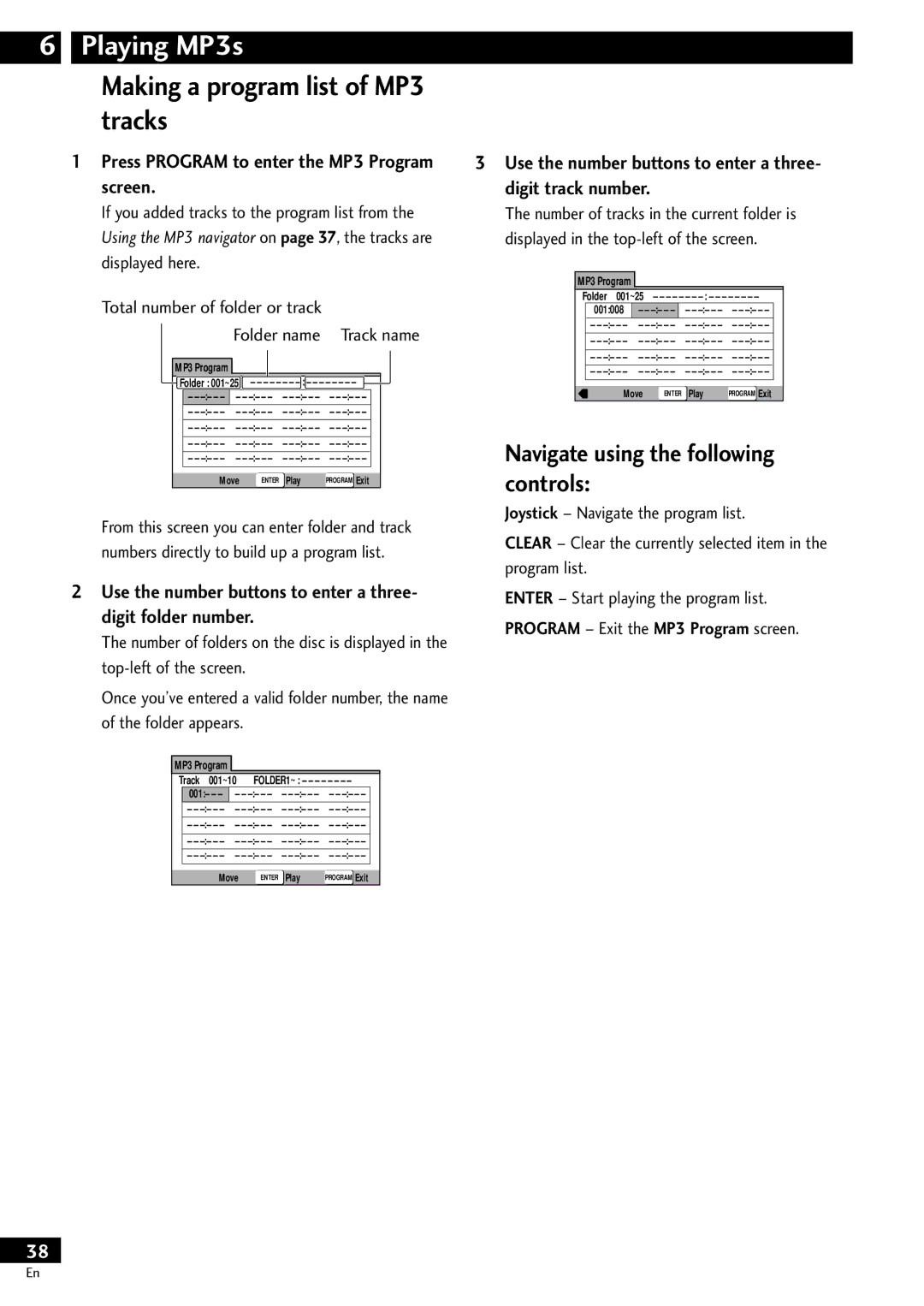 Pioneer DV-S733A operating instructions Making a program list of MP3 tracks, Press Program to enter the MP3 Program screen 