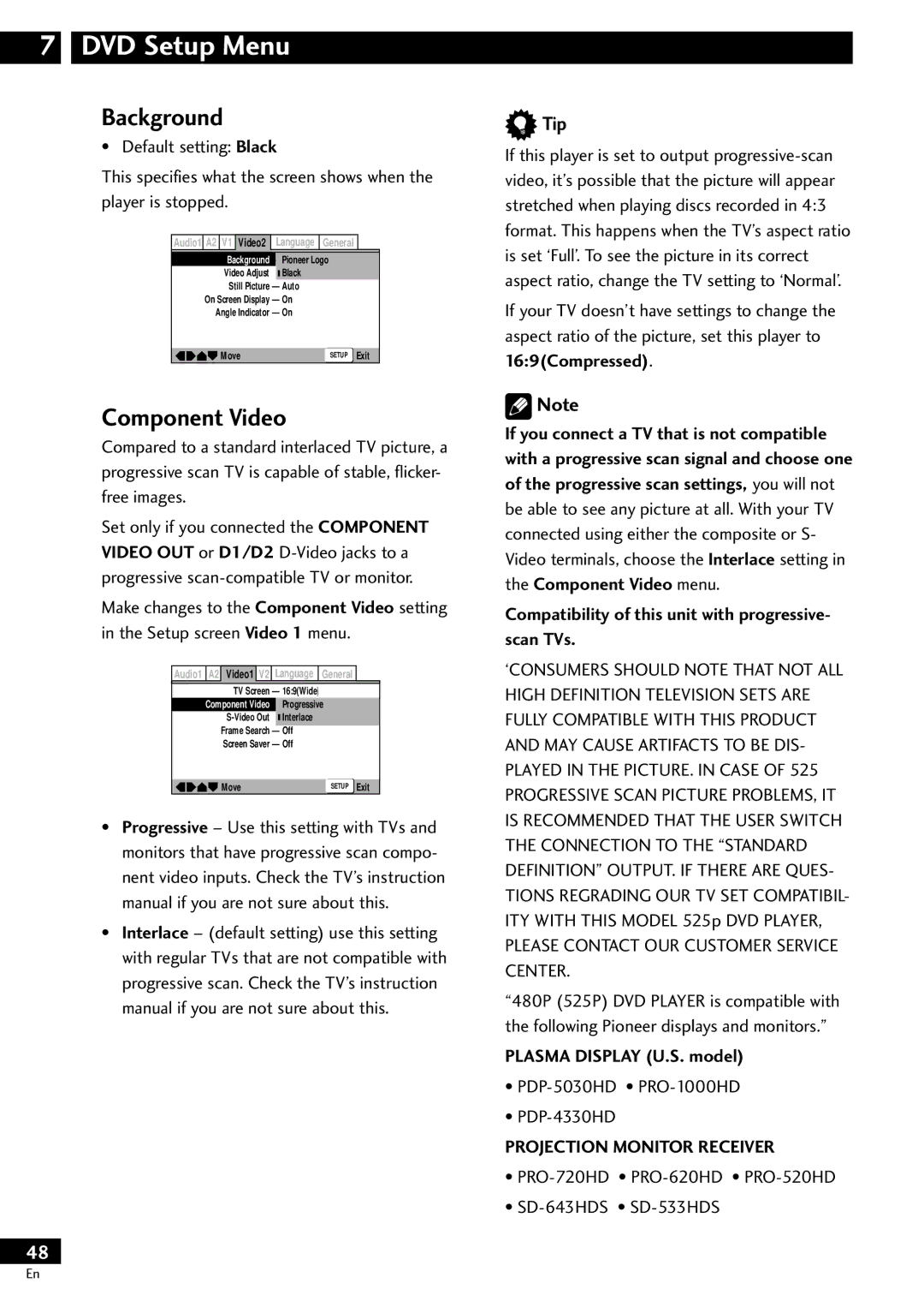 Pioneer DV-S733A operating instructions Background, Component Video, Compatibility of this unit with progressive- scan TVs 