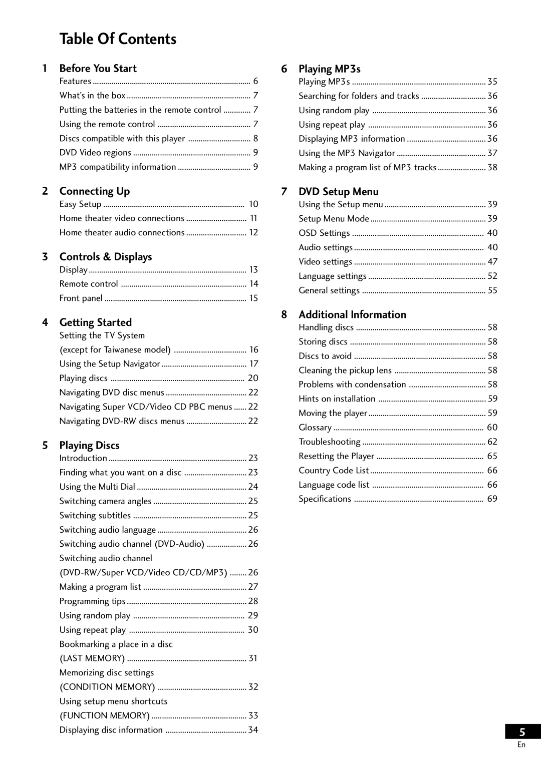 Pioneer DV-S733A operating instructions Table Of Contents 