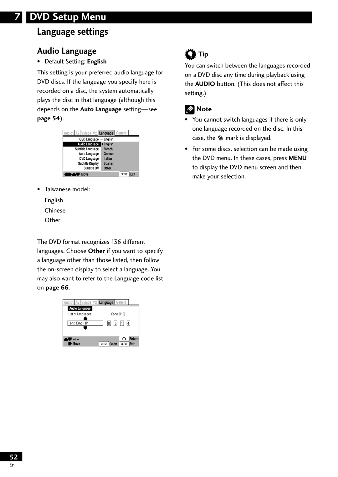 Pioneer DV-S733A operating instructions Audio Language, Tip 