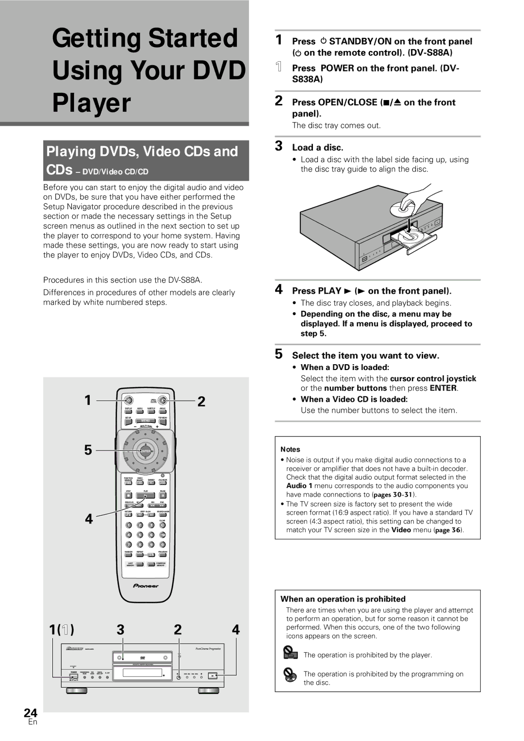 Pioneer DV-SS838A, DV-S88A Getting Started Using Your DVD Player, Playing DVDs, Video CDs, CDs DVD/Video CD/CD 