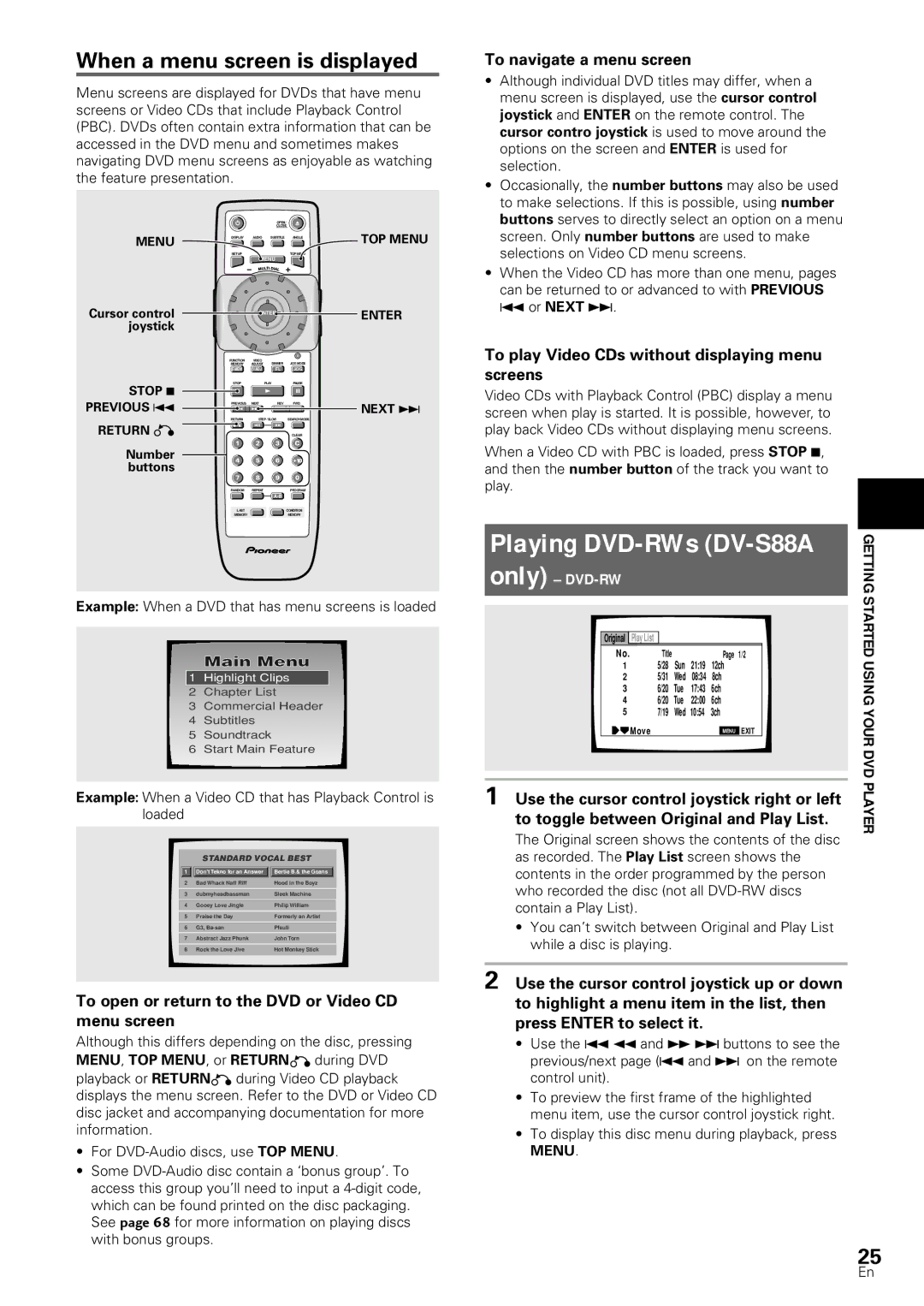 Pioneer DV-S88A, DV-SS838A operating instructions When a menu screen is displayed, Yourdvd 