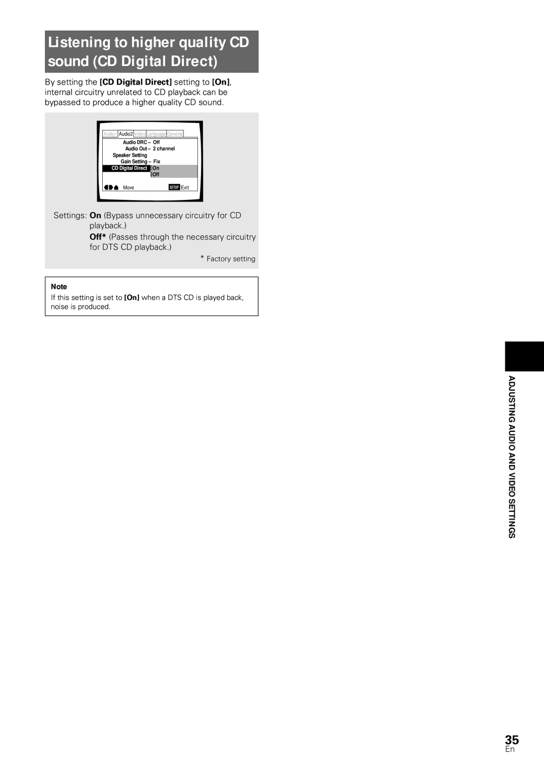 Pioneer DV-S88A, DV-SS838A operating instructions Listening to higher quality CD Sound CD Digital Direct, Settings 