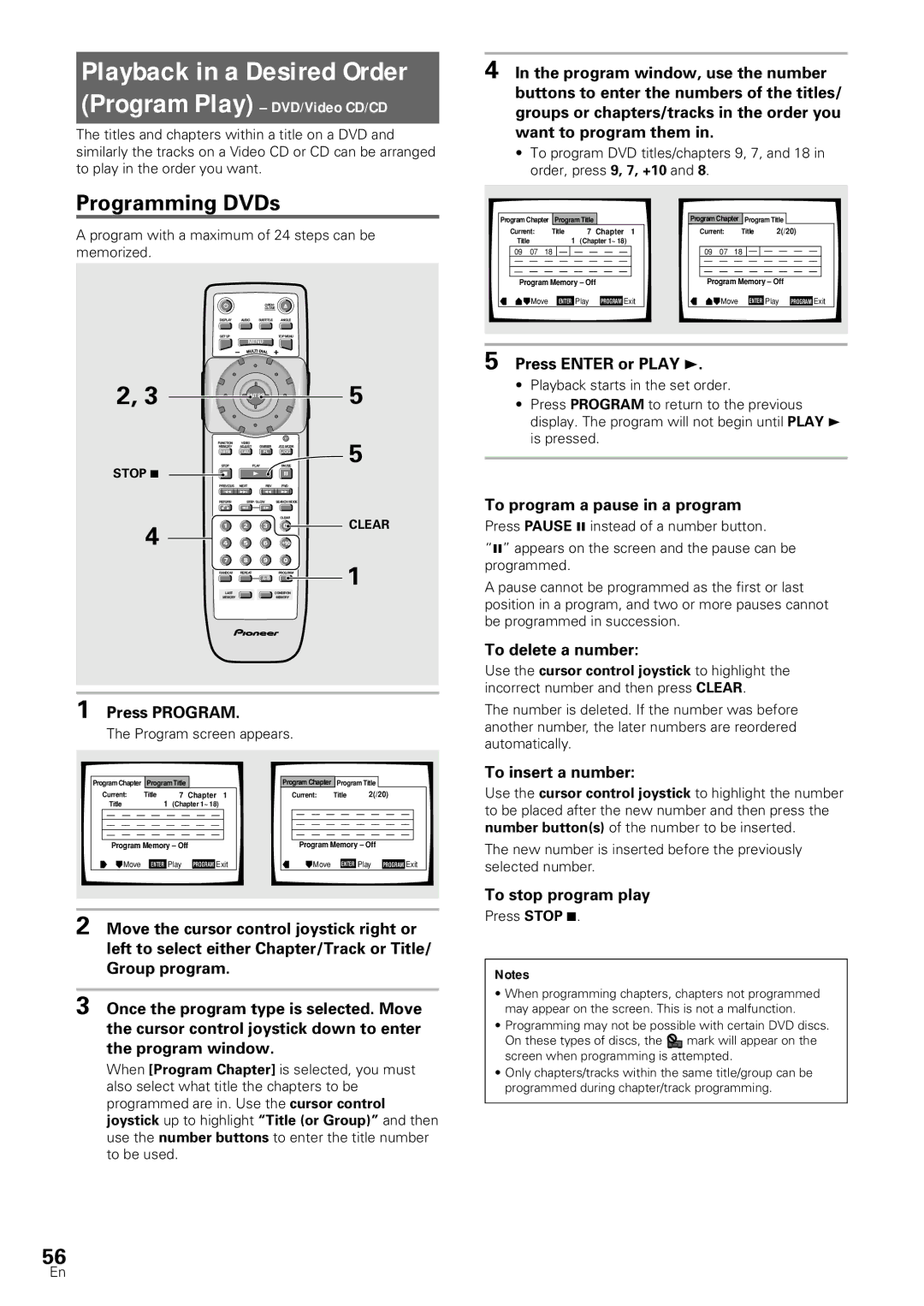 Pioneer DV-SS838A, DV-S88A Playback in a Desired Order, Programming DVDs, Program Play DVD/Video CD/CD 