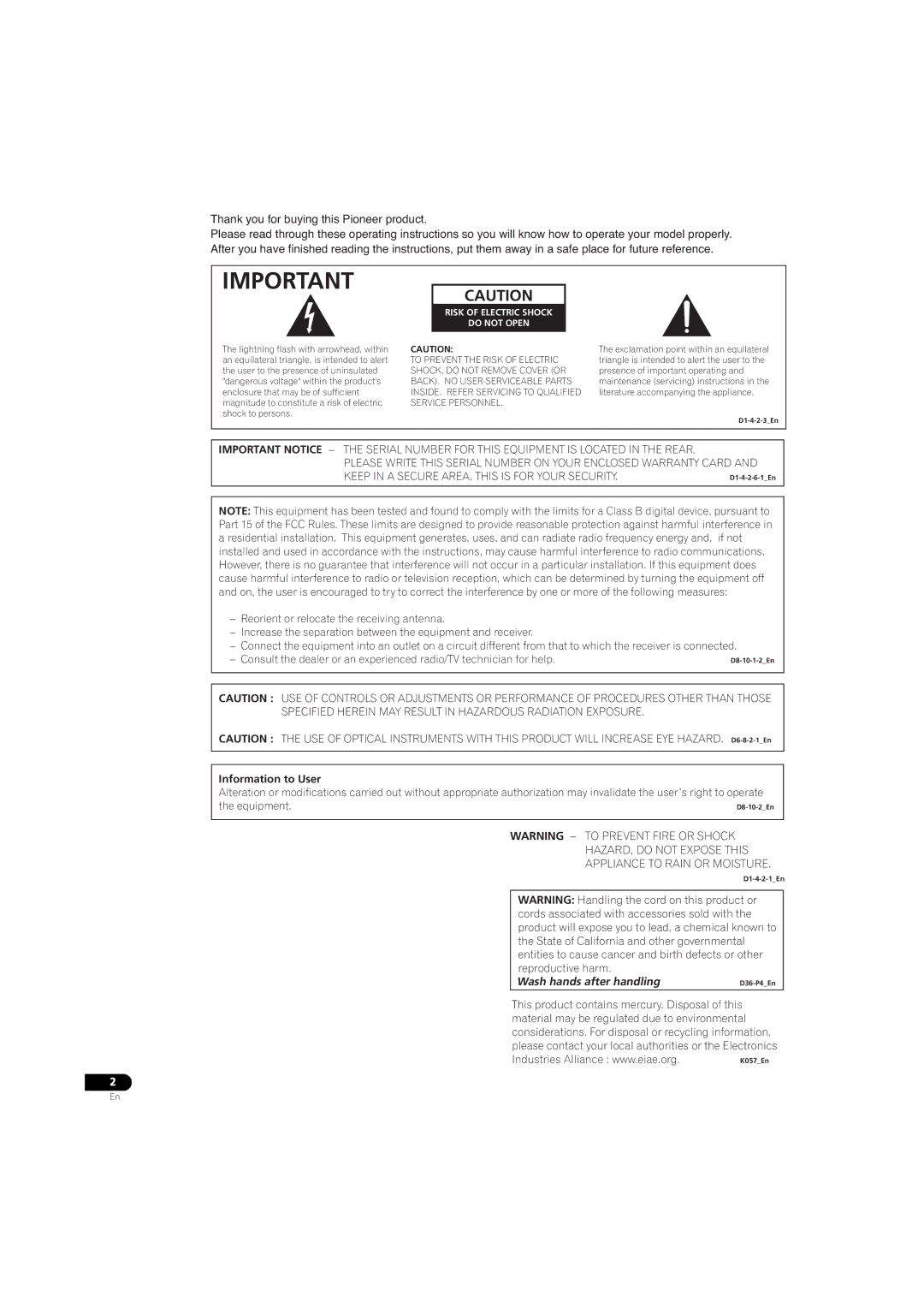 Pioneer DV58AV_KU_EN operating instructions Thank you for buying this Pioneer product, Information to User 