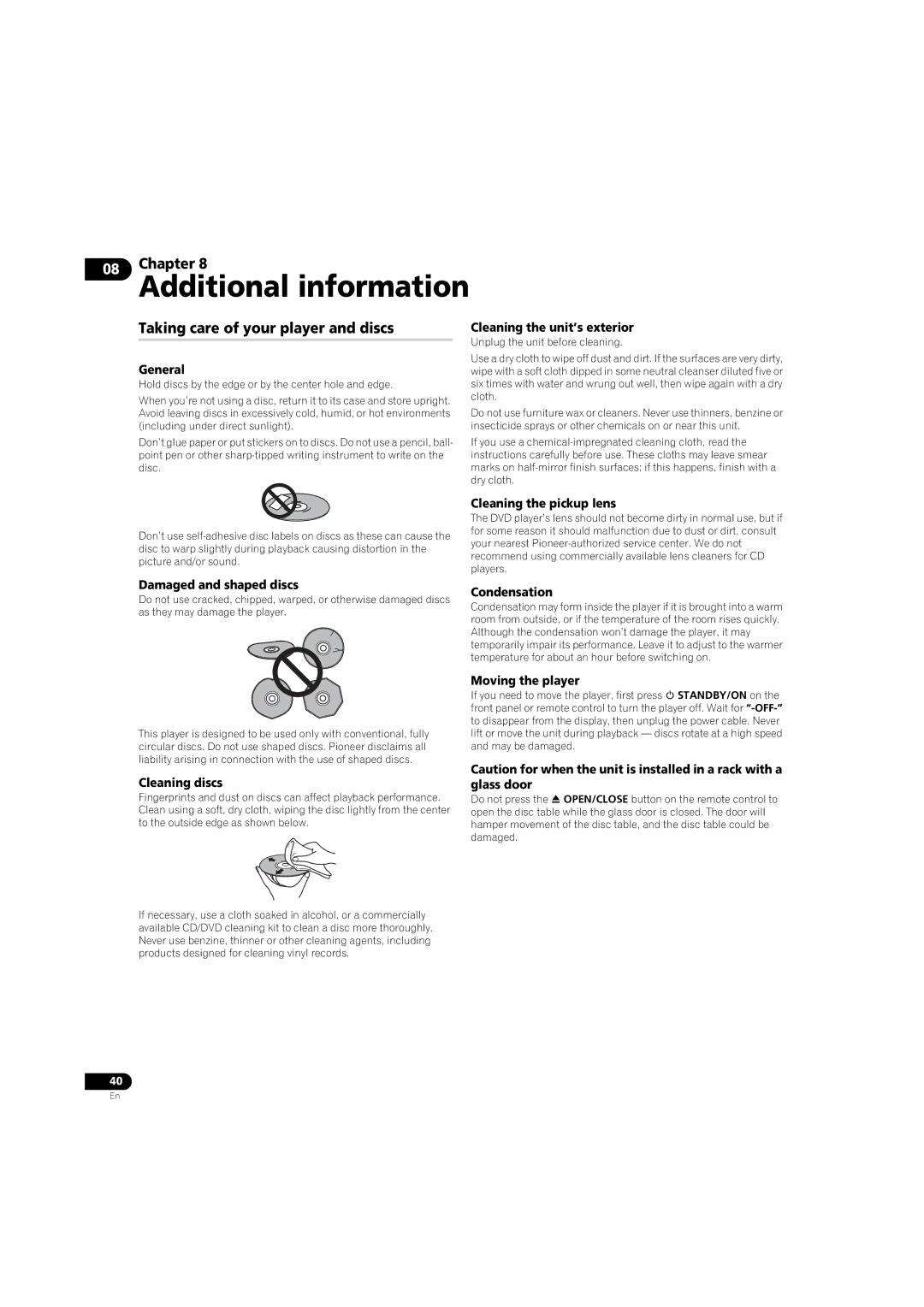 Pioneer DV58AV_KU_EN operating instructions Taking care of your player and discs 