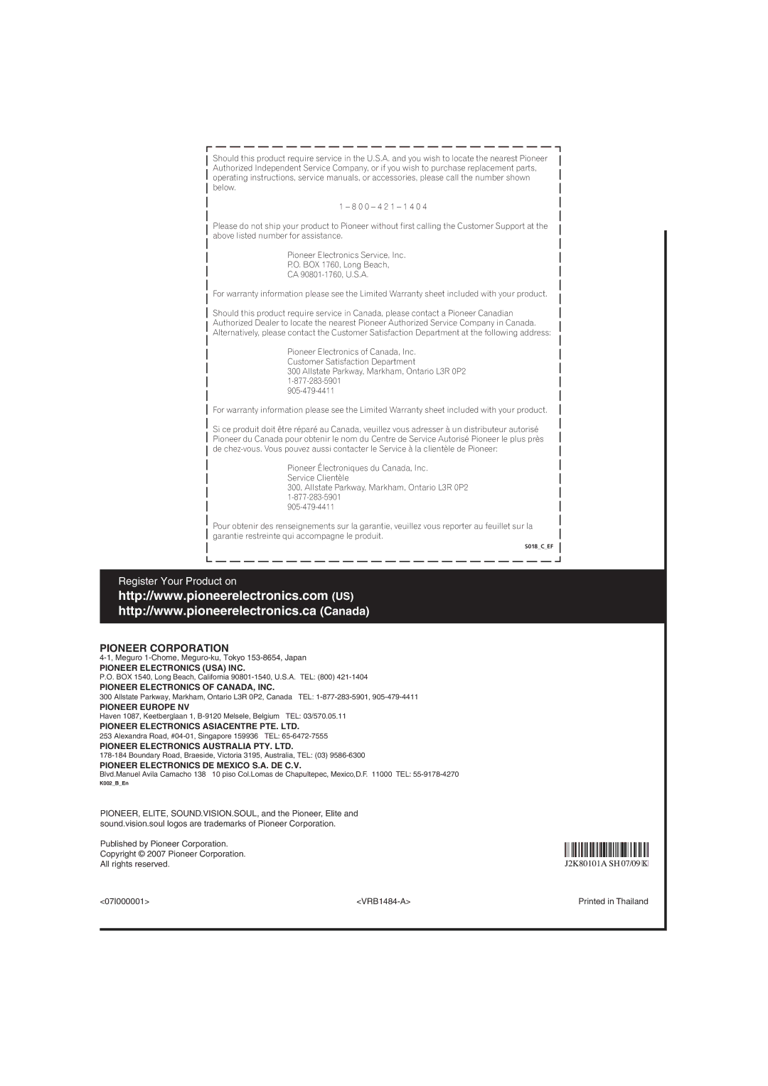 Pioneer DV58AV_KU_EN operating instructions Pioneer Corporation 