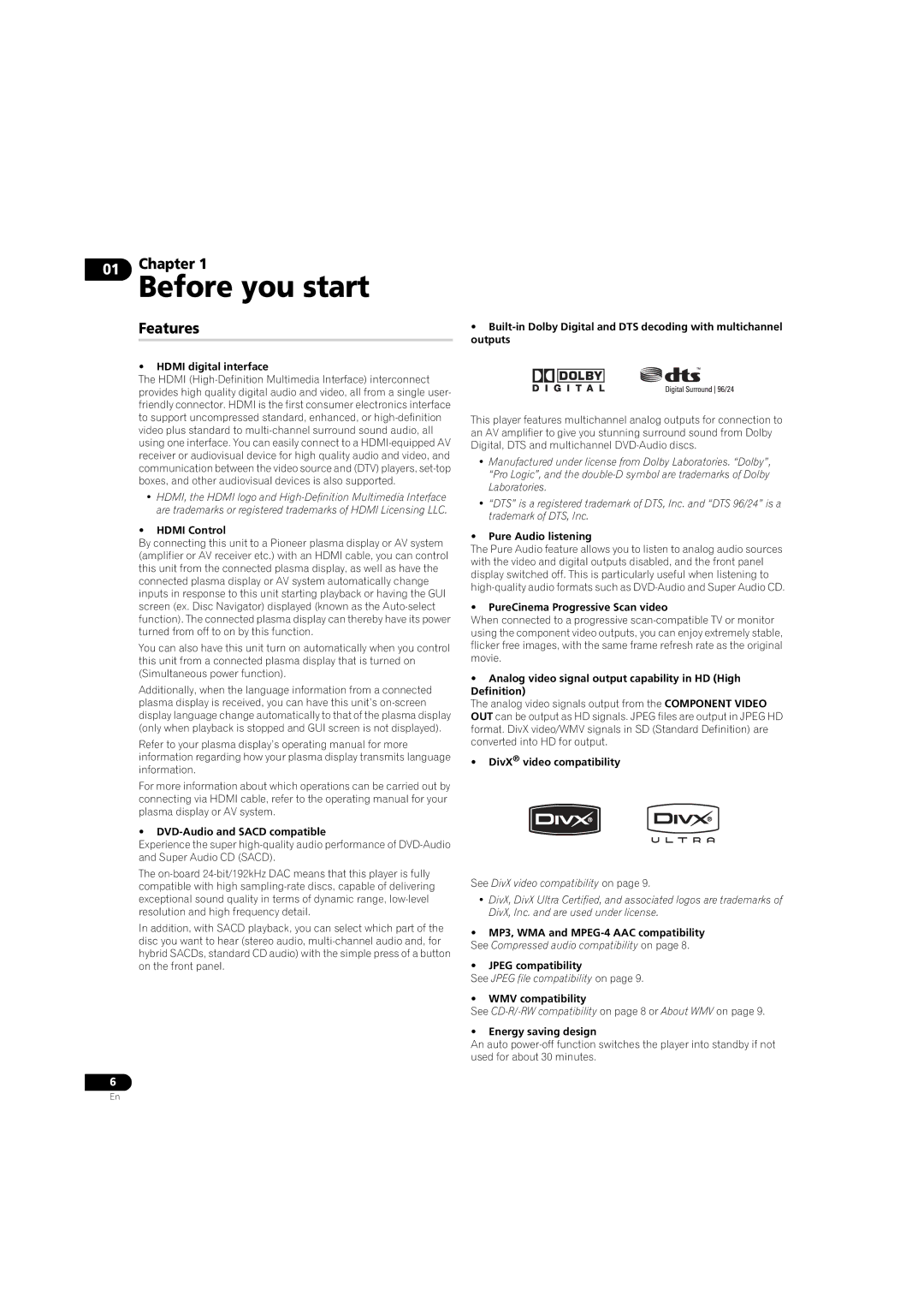 Pioneer DV58AV_KU_EN operating instructions Features 