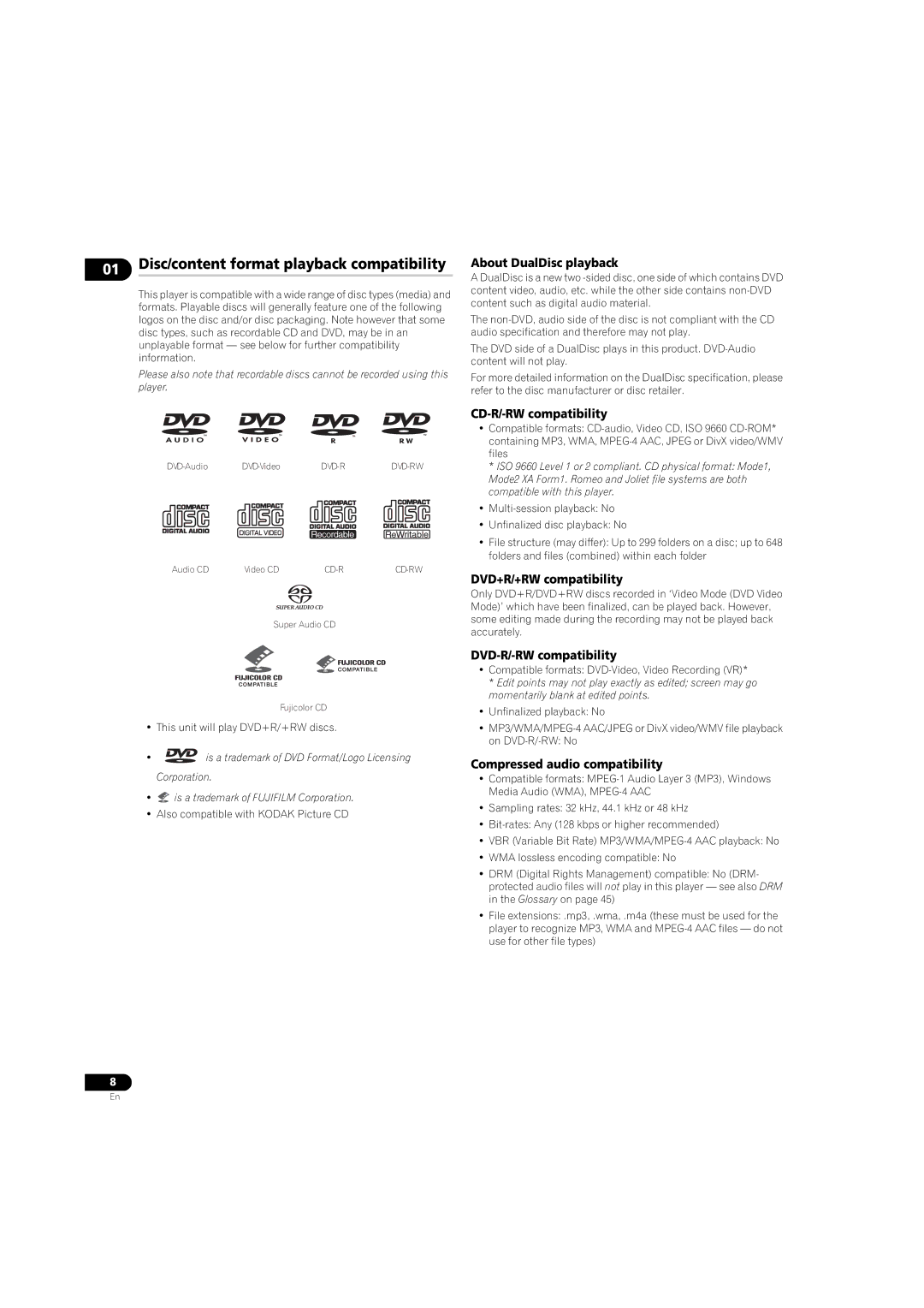 Pioneer DV58AV_KU_EN operating instructions Disc/content format playback compatibility 