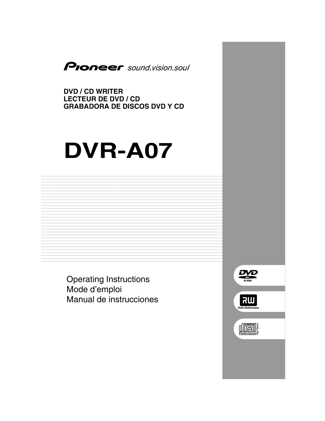 Pioneer DVD / CD WRITER operating instructions DVR-A07 