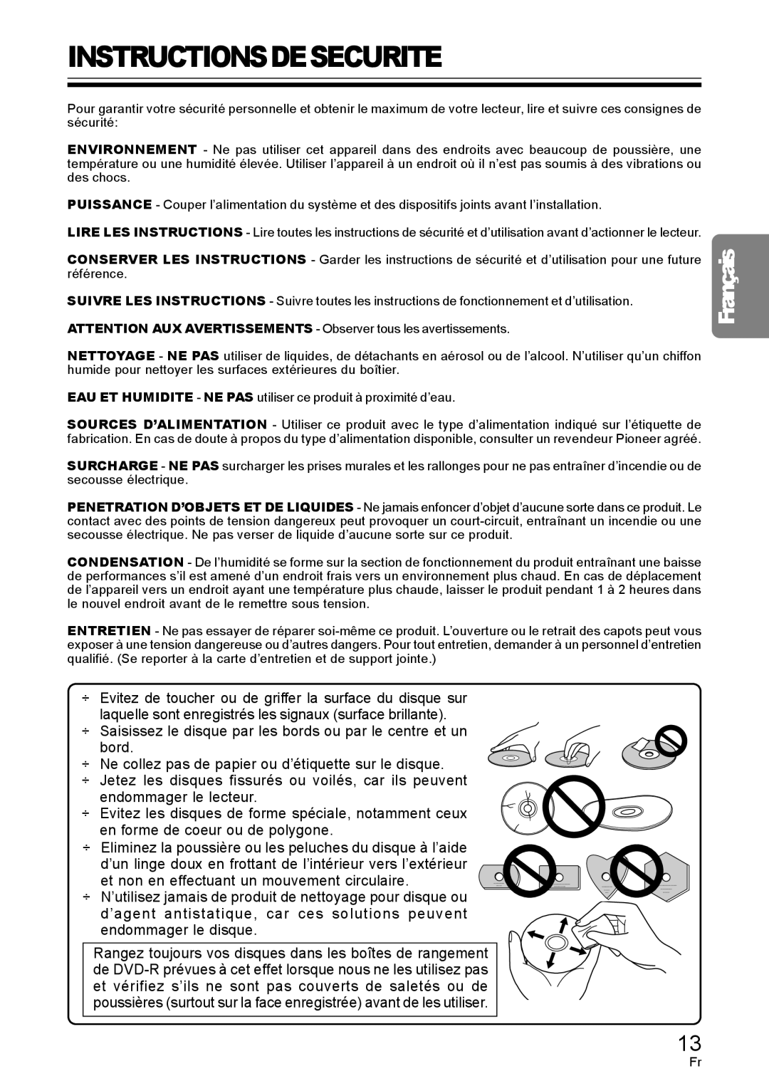 Pioneer DVD / CD WRITER operating instructions Instructionsdesecurite 