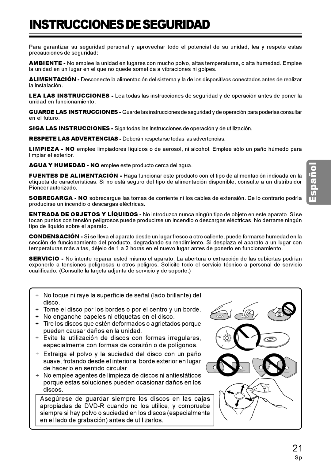 Pioneer DVD / CD WRITER operating instructions Instruccionesdeseguridad, De hacerlo en sentido circular 