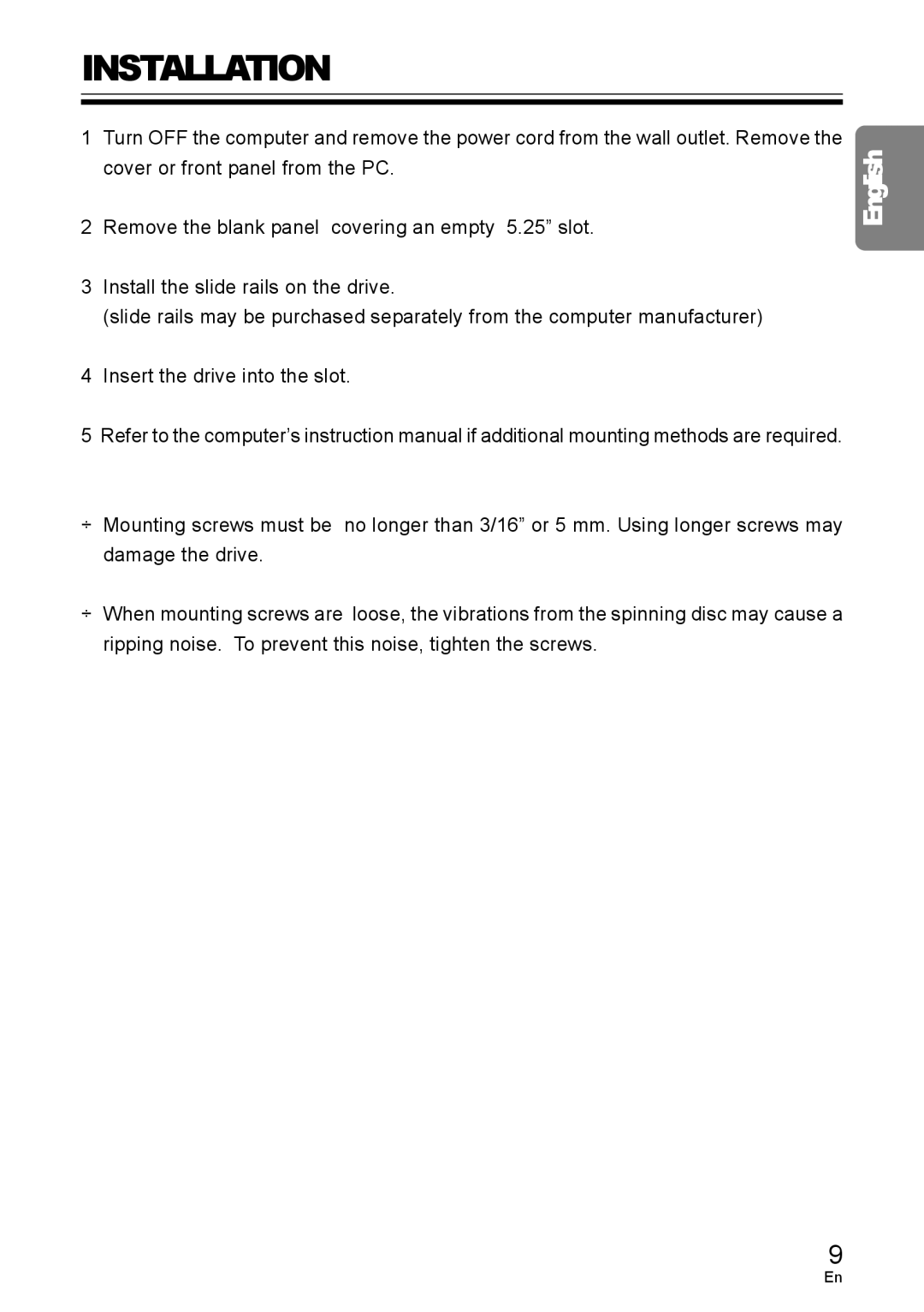 Pioneer DVD / CD WRITER operating instructions Installation 