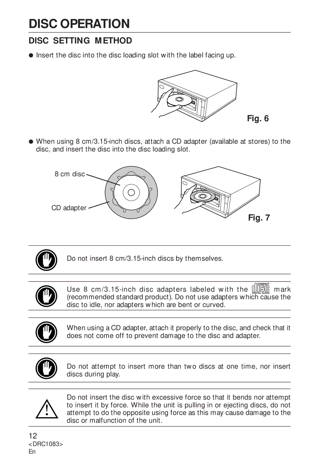 Pioneer DVD-U02 user service Disc Operation, Disc Setting Method 