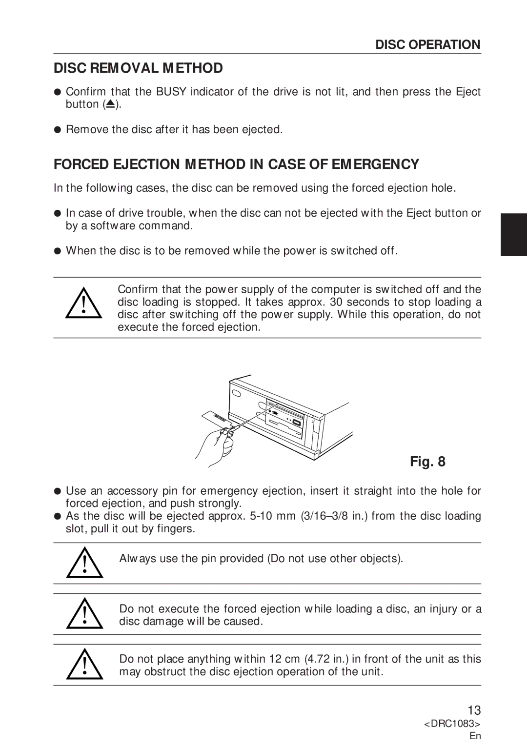 Pioneer DVD-U02 user service Disc Removal Method, Forced Ejection Method in Case of Emergency 