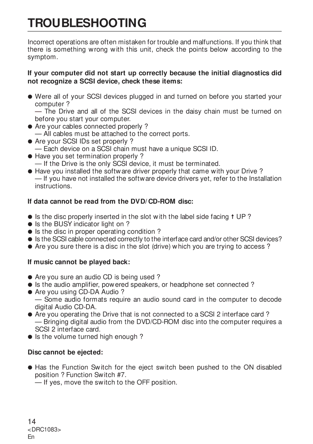 Pioneer DVD-U02 user service Troubleshooting, If data cannot be read from the DVD/CD-ROM disc 